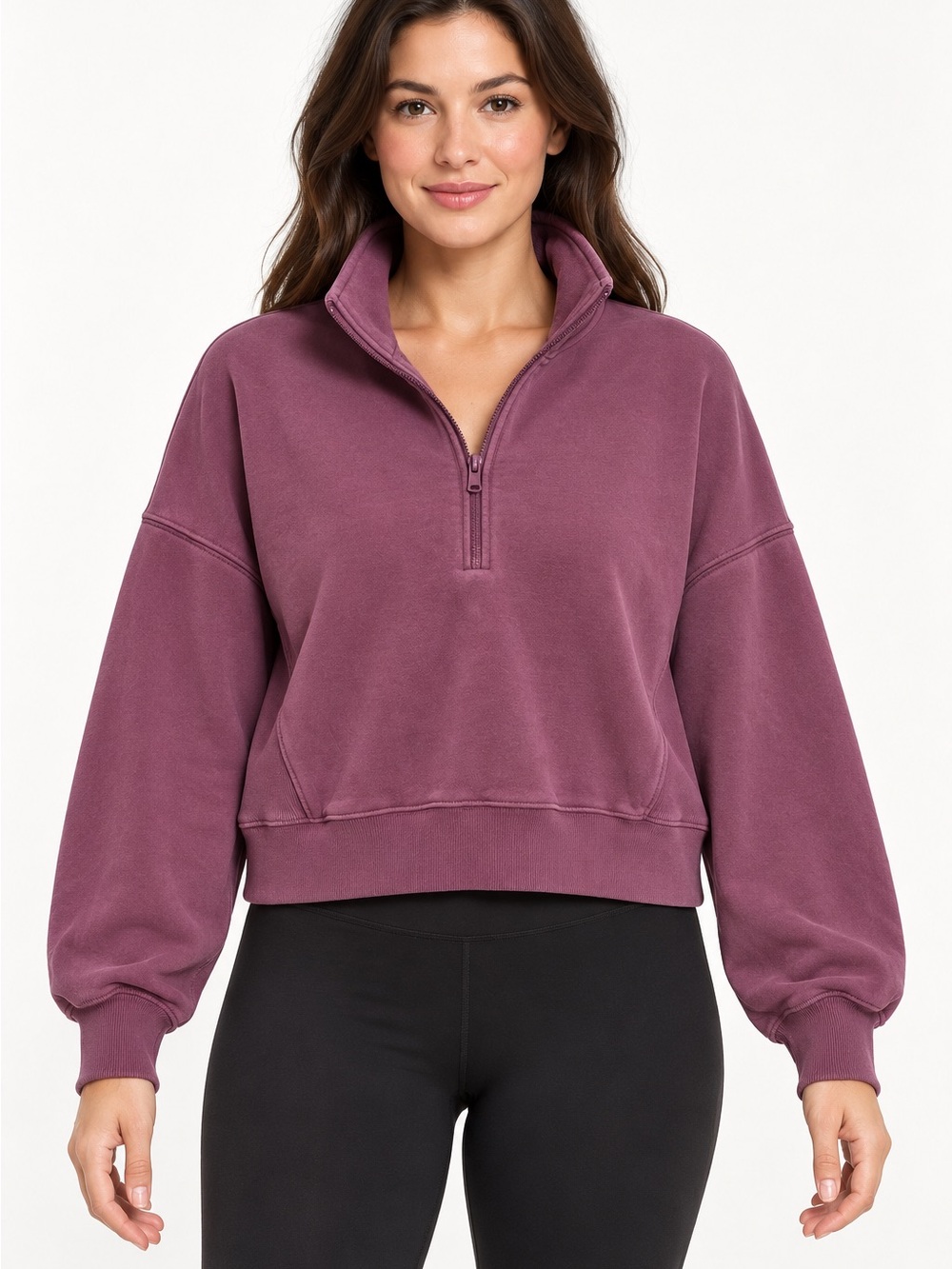 Abercrombie Soft A&F Max Essentials Plum Cropped Half Zip Medium